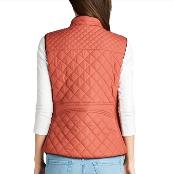 NWT Quilted Coral Rose Tone Front Zip Vest with Leather Contrast & Pockets - Picture 3 of 4
